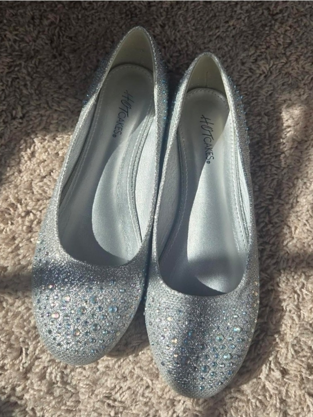 Hot Cakes Silver Glitter Flats with Rhinestone Accents